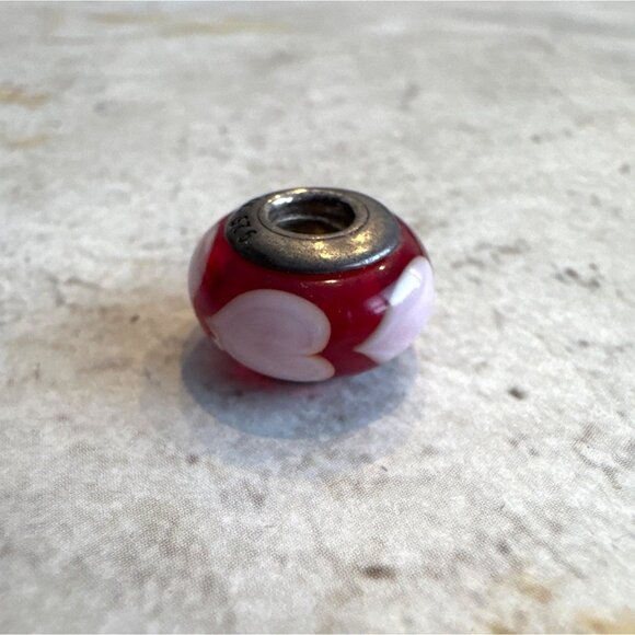 Pandora 925 Sterling Silver Murano Glass Hearts Charm Bead Patina - Picture 6 of 7